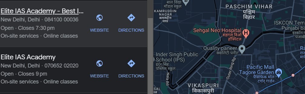 Elite IAS location(address) of Google maps