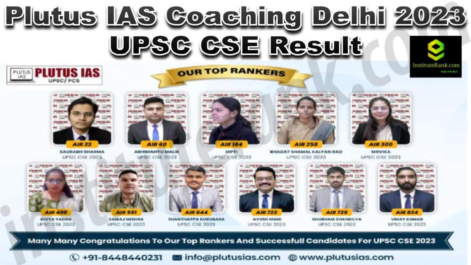 Plutus IAS Coaching Delhi 2023 UPSC CSE Result