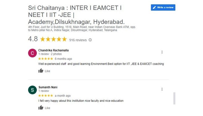 Sri Chaitanya coaching Review