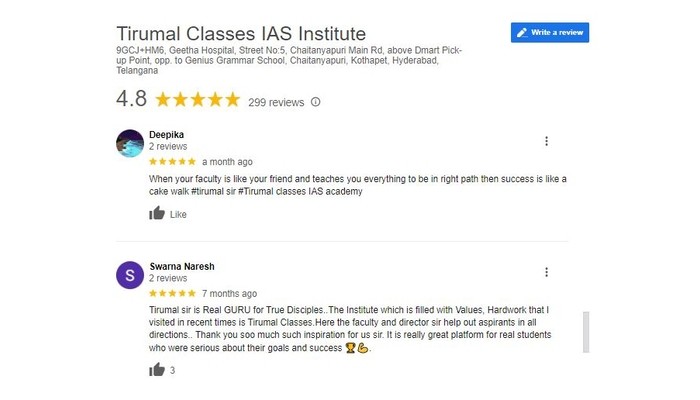 Tirumal Classes IAS Coaching in Hyderabad Review