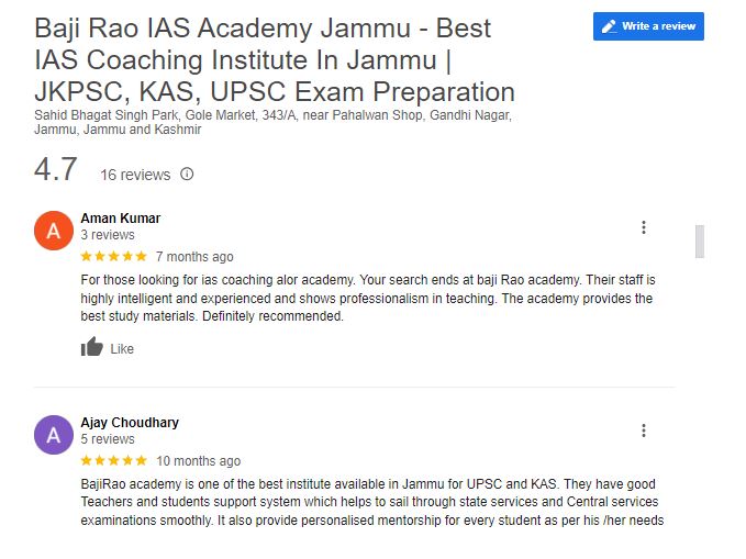 Baji Rao IAS Coaching in Jammu Review