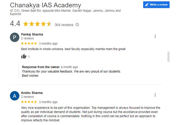 Chanakya IAS Academy Google Reviews