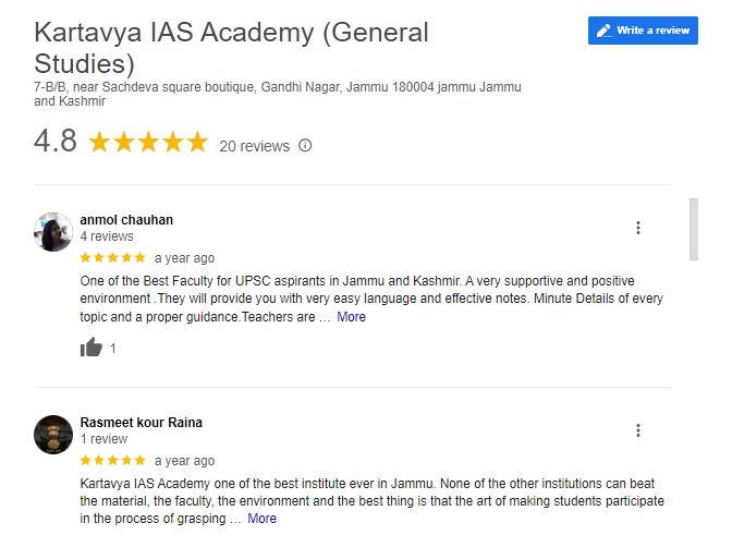 Kartavya IAS Coaching Google Review