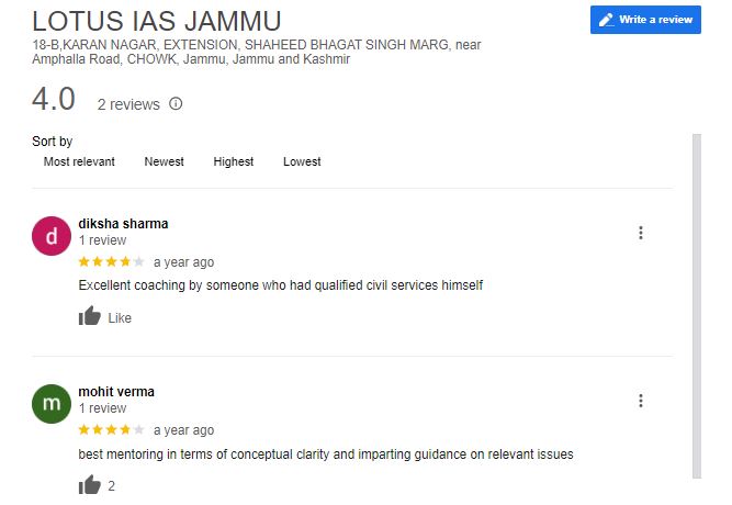 Lotus IAS Coaching Google Review