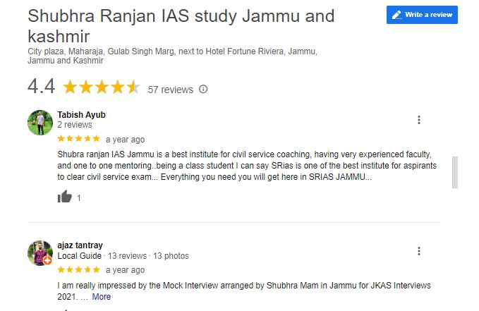 Shubhra Ranjan IAS coaching in Jammu Google Review