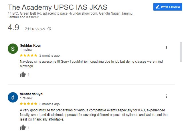 The Academy UPSC Coaching Google Review