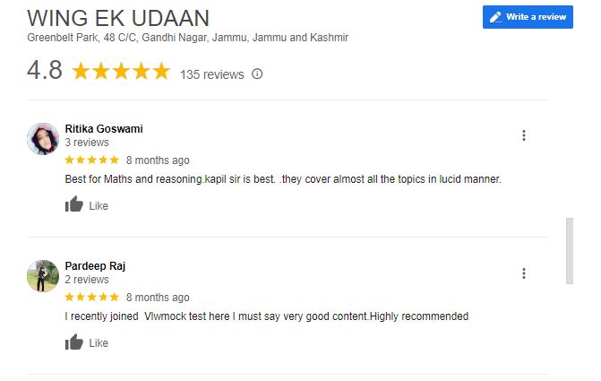 Wing IAS Coaching in Jammu Google Reviews