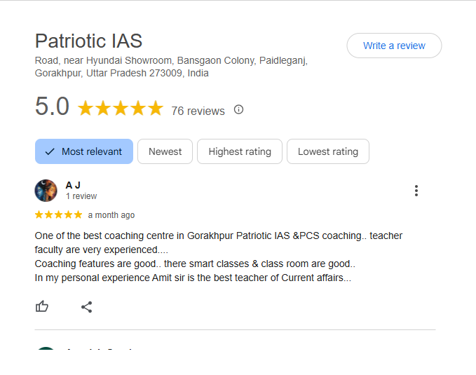 Patriotic IAS Coaching in Gorakhpur Review